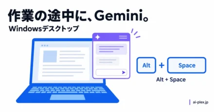Windowsの作業画面からAltとSpaceのショートカットでGeminiを呼び出す様子