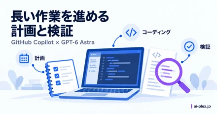 計画ノートとノートパソコン、コードの書類を検証する紫の虫眼鏡