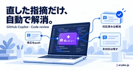 修正を送信して再レビューした後、対応済みの指摘を閉じ、未対応の指摘を残す流れ