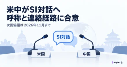 米国と中国の対話を表す会議用マイクと次回協議の期限
