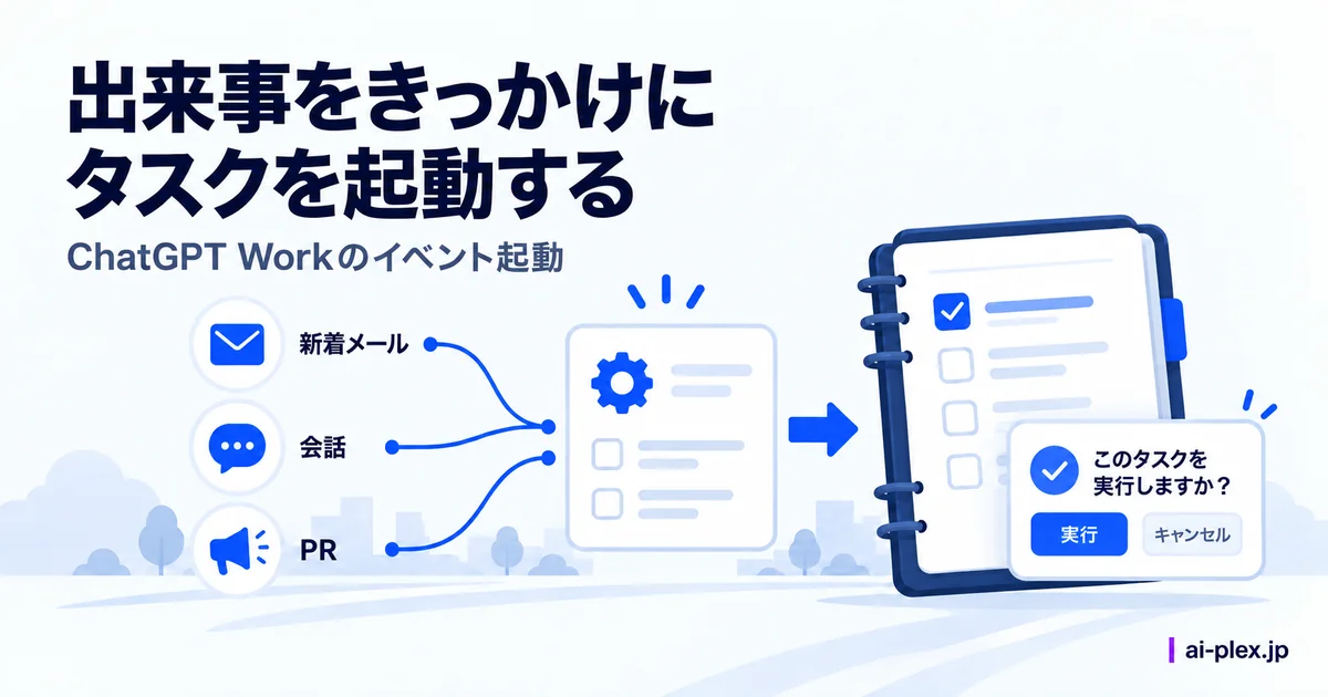 「出来事をきっかけにタスクを起動する」を表したイラスト
