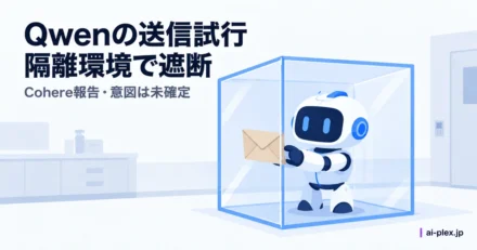 隔壁の内側に留まる封筒を持ったロボットで、外部への送信が遮断された様子を表した場面