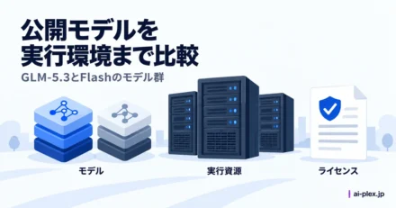 「公開モデルを実行環境まで比較」を表したイラスト