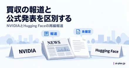 「買収の報道と公式発表を区別する」を表したイラスト