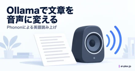 英文の用紙と、読み上げ音声を出す卓上スピーカー