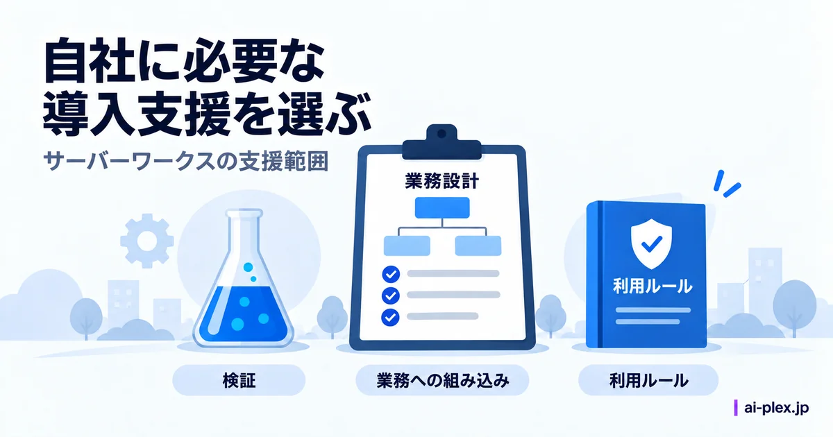 検証、業務への組み込み、利用ルール整備という導入支援の範囲