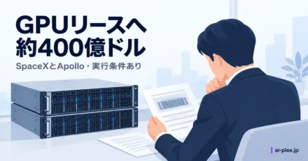 GPUサーバーの模型とリースの書類を机で確認する担当者